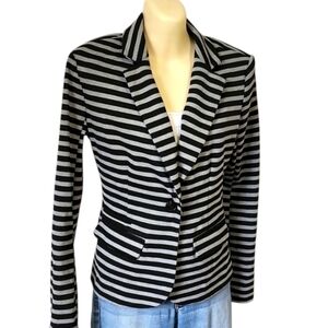 Black & Gray Striped Blazer Jacket - Small